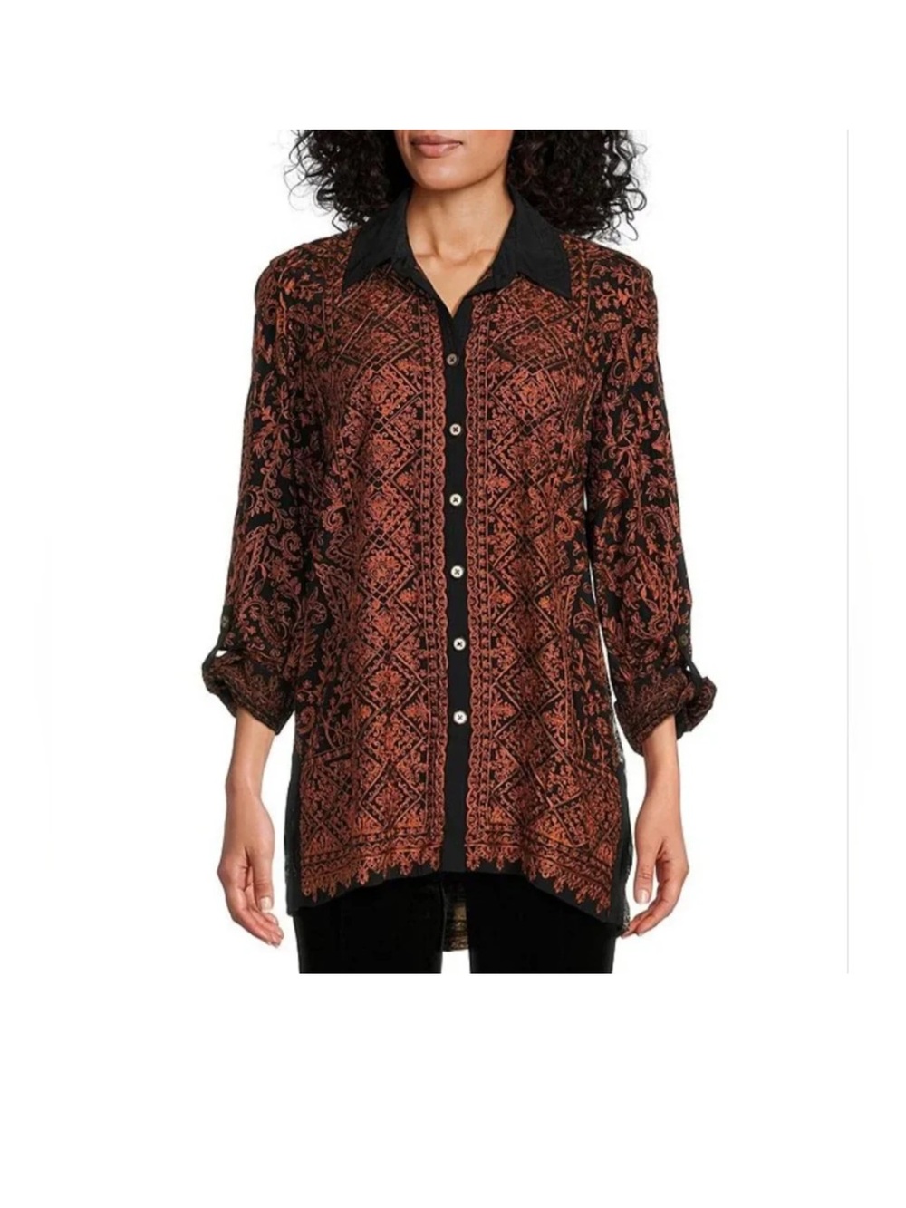 John Mark Mixed Media Floral Embroidered Tunic XL